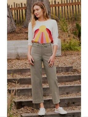 Marine Layer Bridget Crop Pants Straight Leg Green High Waisted Rise Boho